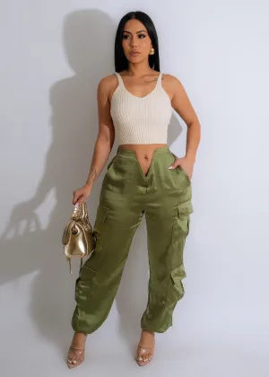 Always Slaying Sating Cargo Jogger Green