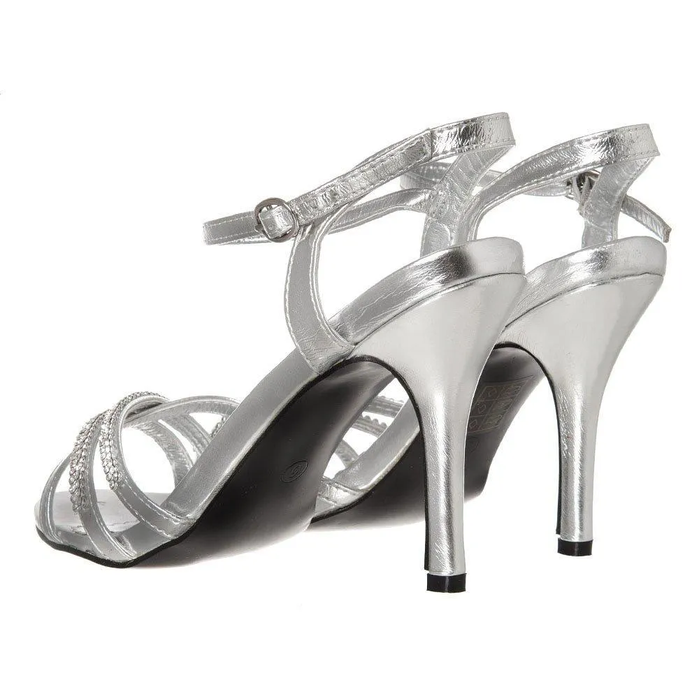 Amber High Heel Diamante Sandals with Two Strap