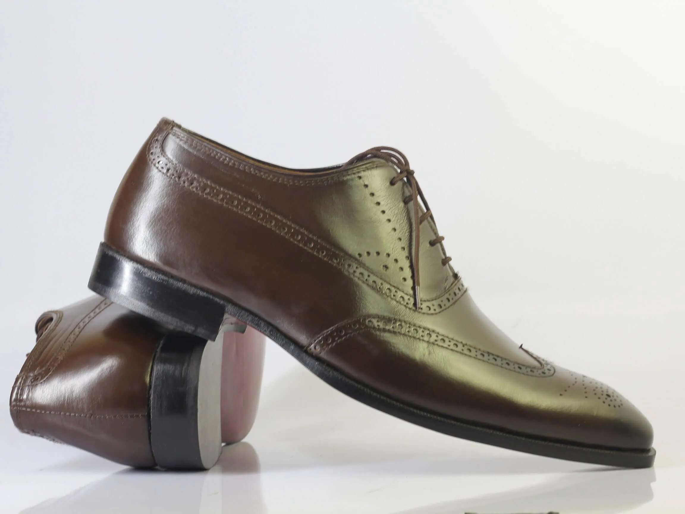 Bespoke Brown Wing Tip Brogue Lace Up Shoe for Men