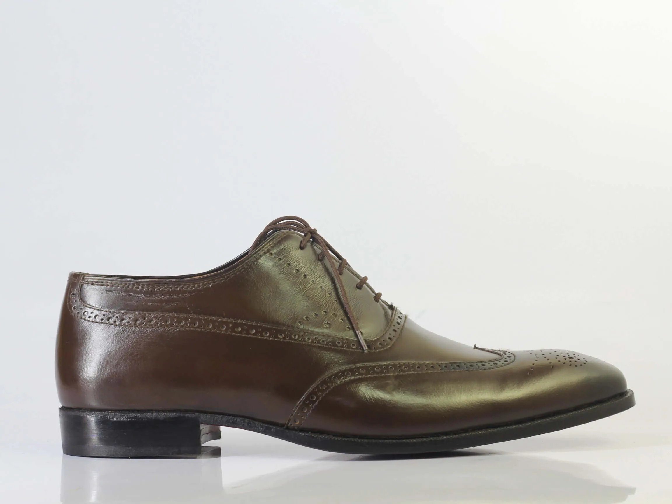 Bespoke Brown Wing Tip Brogue Lace Up Shoe for Men