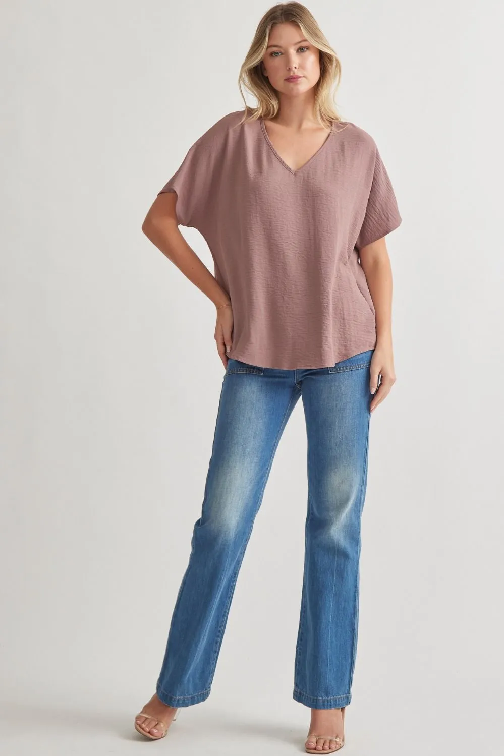 Blissful Basics V-Neck Top - Mocha *Regular & Curvy*