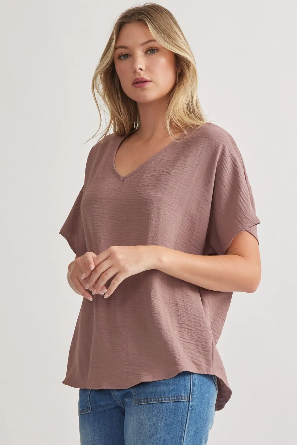 Blissful Basics V-Neck Top - Mocha *Regular & Curvy*