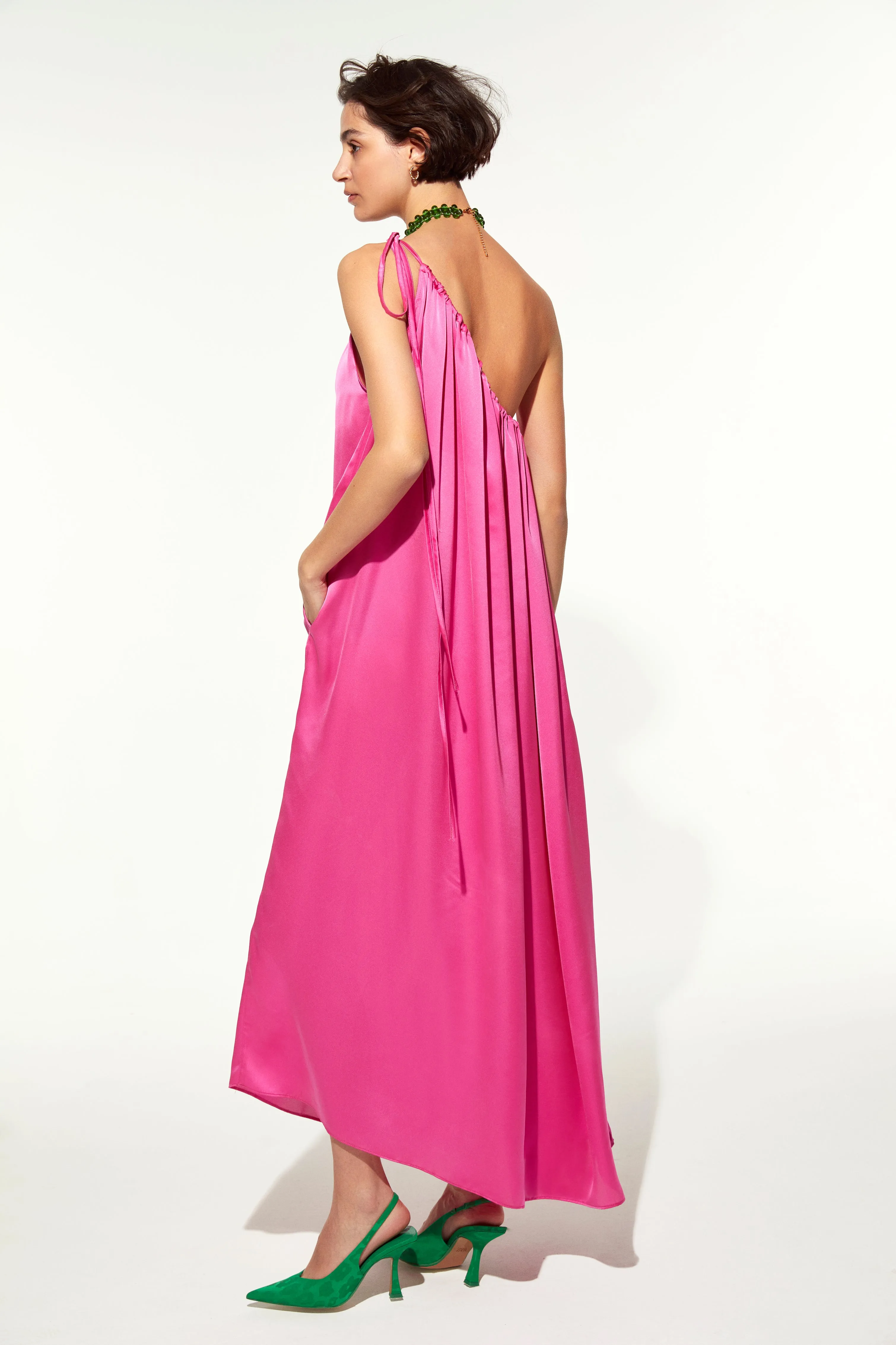 Chrissy One Shoulder Satin Maxi Dress