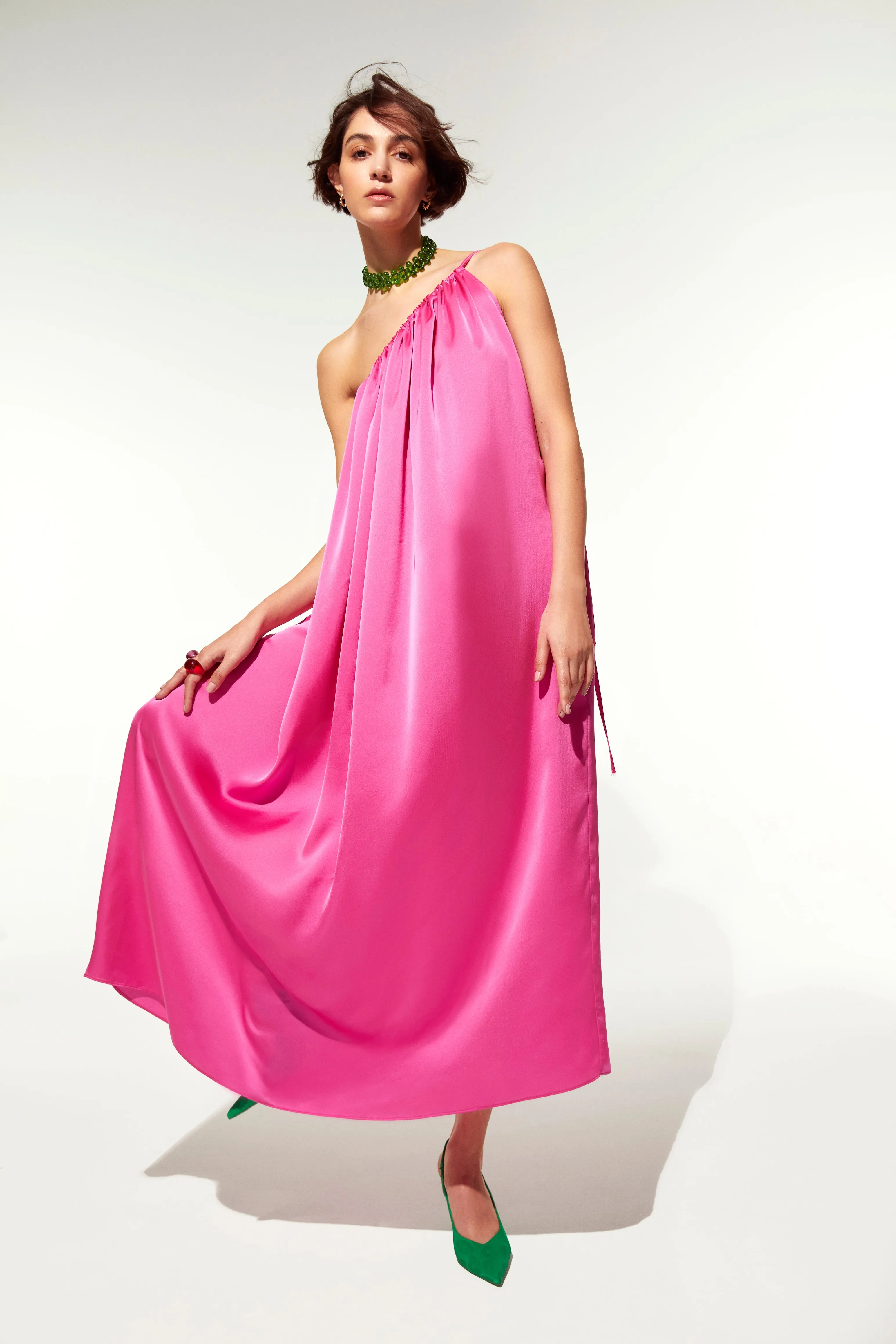 Chrissy One Shoulder Satin Maxi Dress