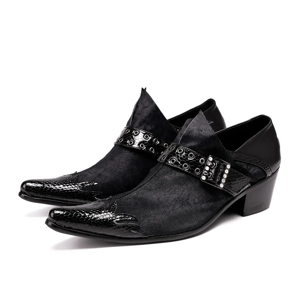 ExoticLux Leather Pointed Toe Dress Loafers