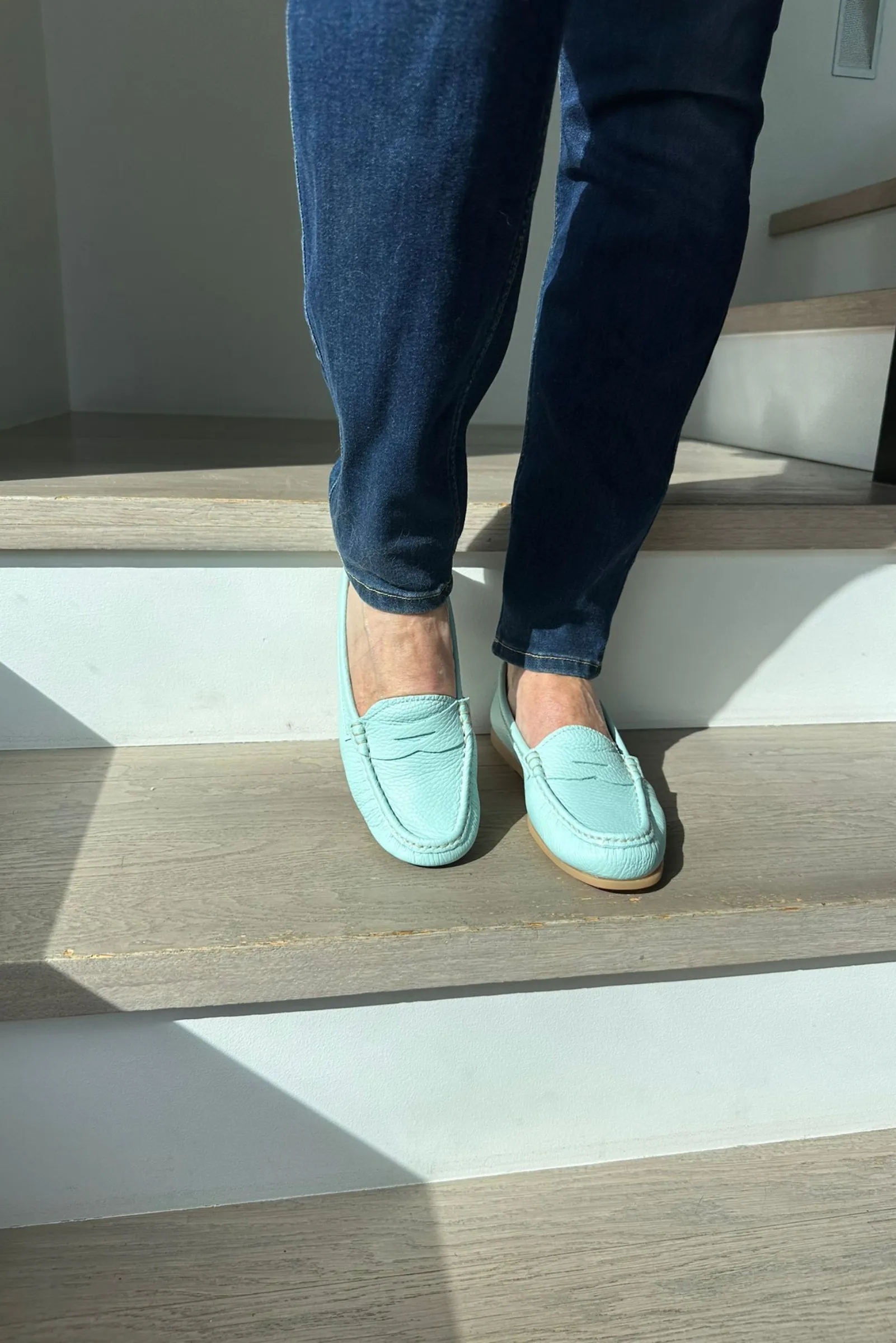 Italian Leather Loafers - Seafoam