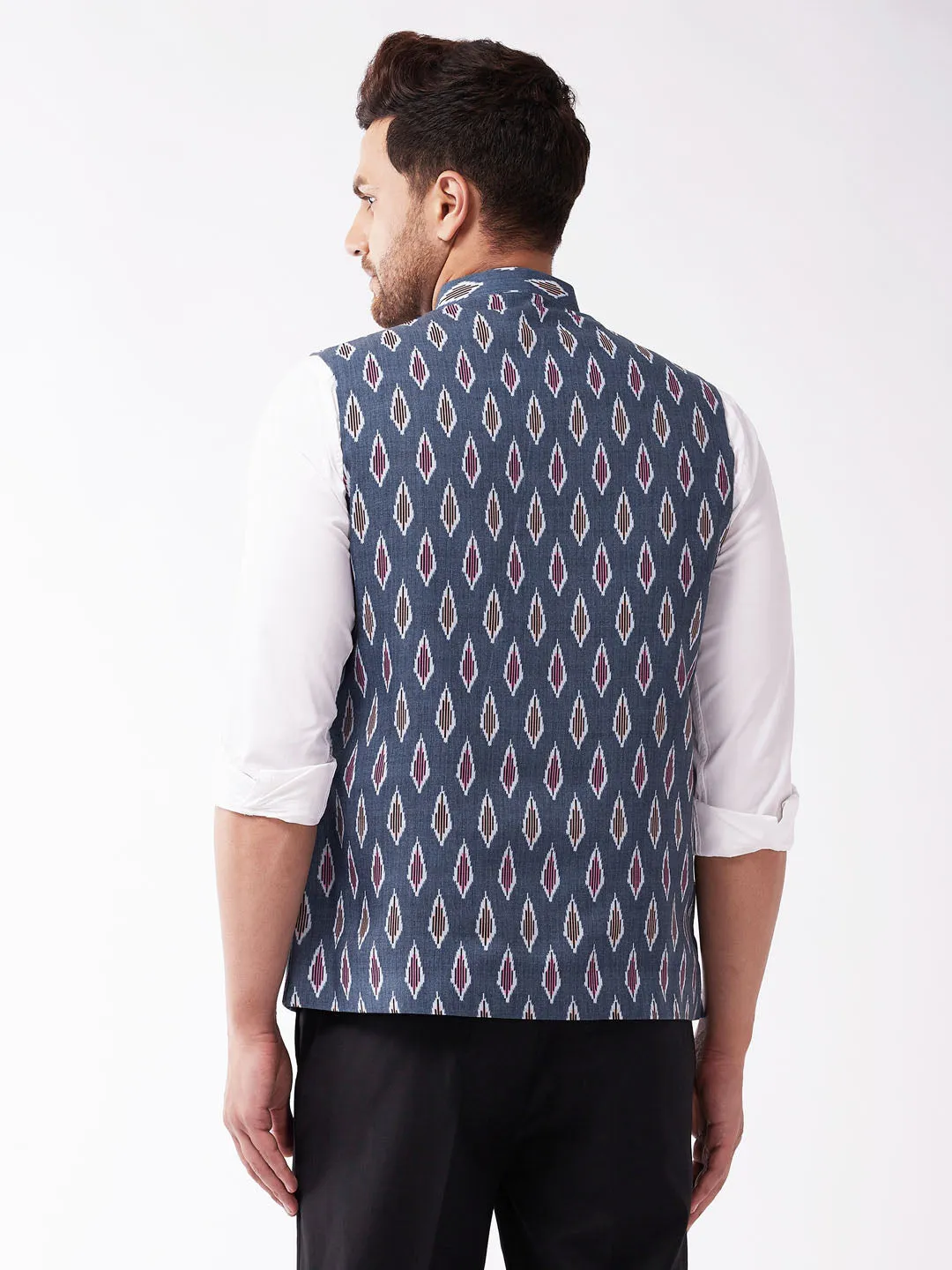 Jashvi Men's Multicolor -Base-Grey Cotton Blend Nehru Jacket