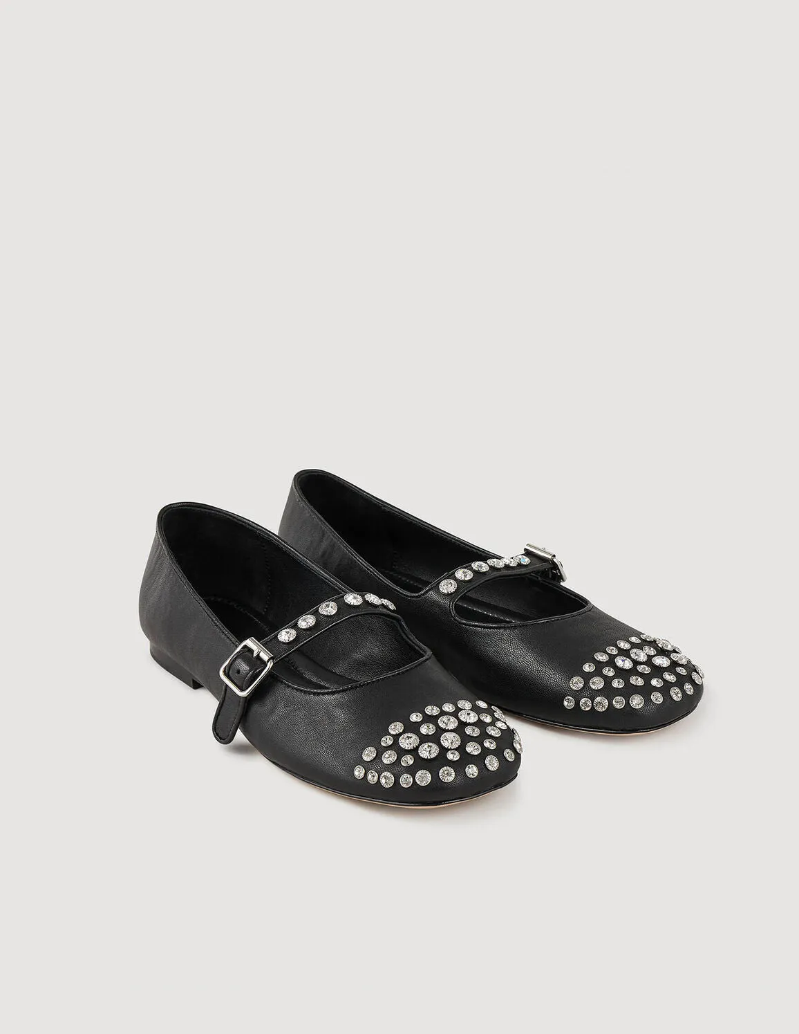 Leather And Rhinestone Ballet Flats