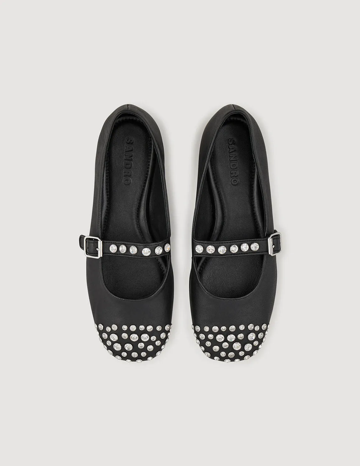 Leather And Rhinestone Ballet Flats