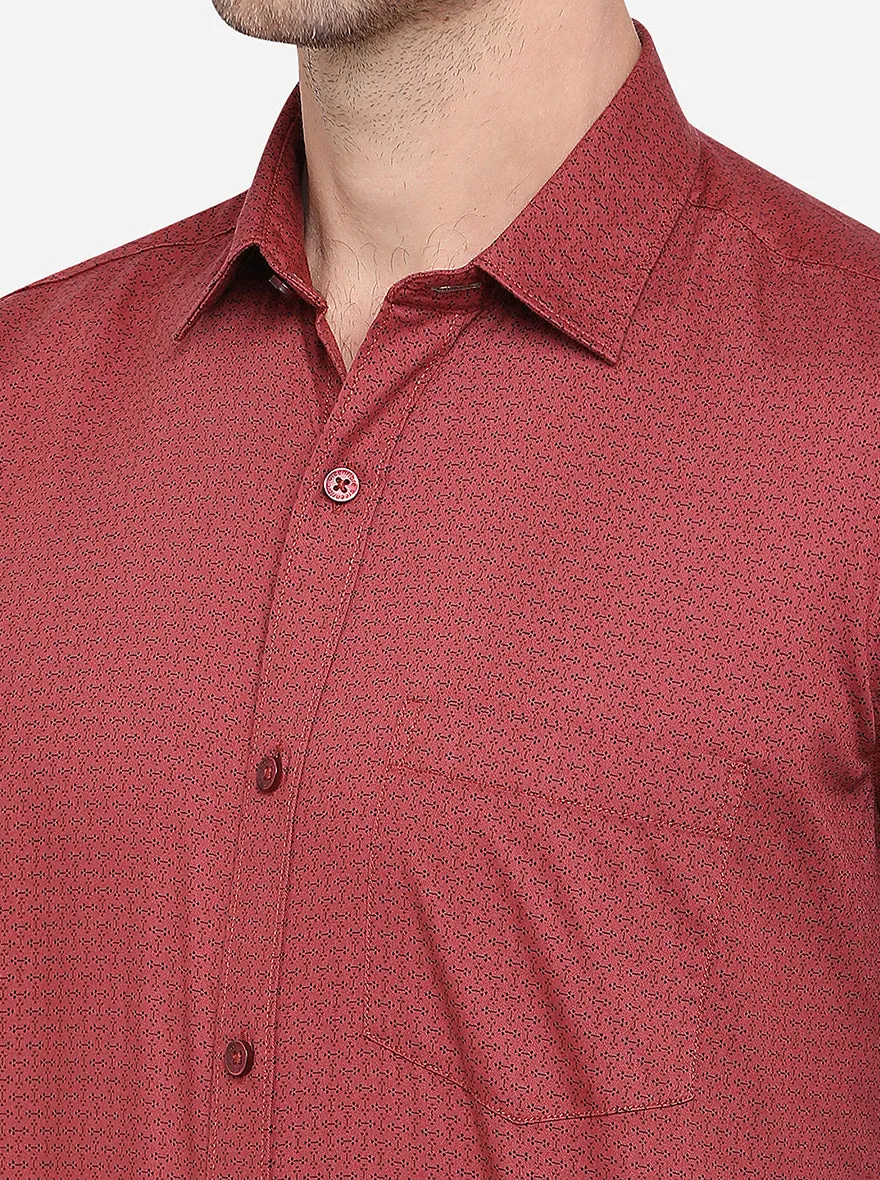 Maroon Printed Slim Fit Semi Casual Shirt | Greenfibre