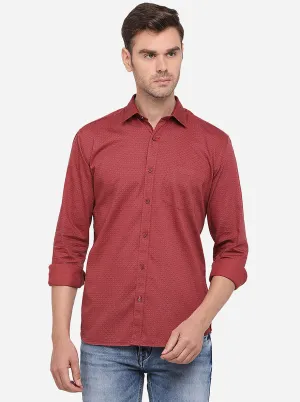 Maroon Printed Slim Fit Semi Casual Shirt | Greenfibre