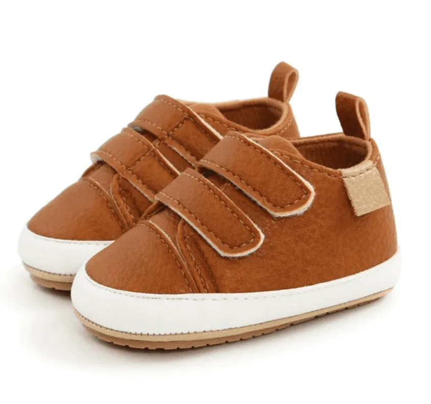 Moby - Tan Baby Shoes - First Walker Vegan Leaher with Velcro Straps