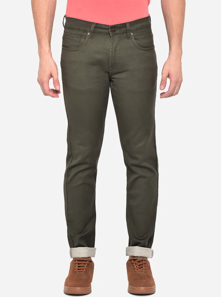 Olive Washed Narrow Fit Jeans | Greenfibre