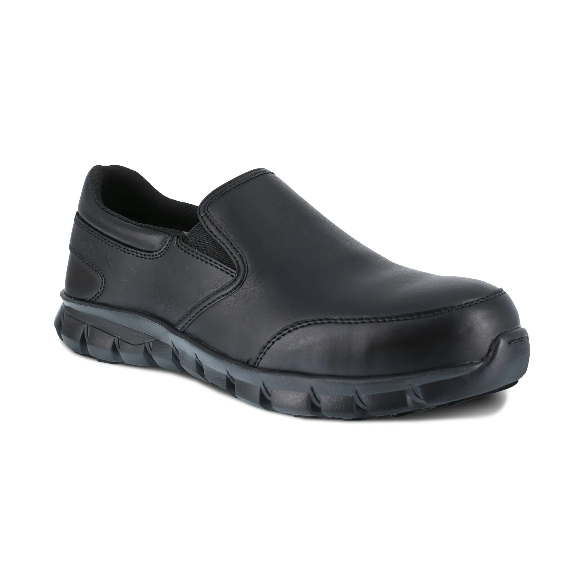 Reebok Mens Black Leather Work Shoes Slip-On ESD Comp Toe