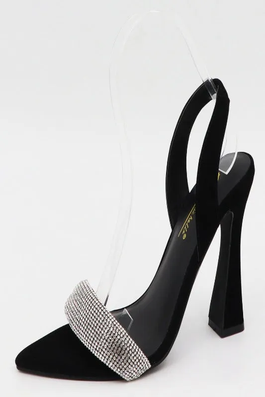 Rhinestone Bubble Strap Heel with Sling Back Strap