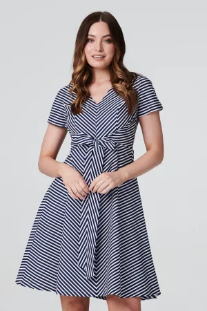 Striped Tie Front Skater Dress