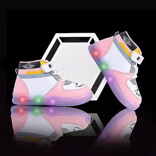 Tiny Kids LED Light Up Shoes, Unisex Fashionable LED Sneakers, Shoes for Boys Girls, Casual Shoes for Kids, Outdoor/Sports/Running Shoes(Rs-Glow T101-PINK-4.5-5 YR)