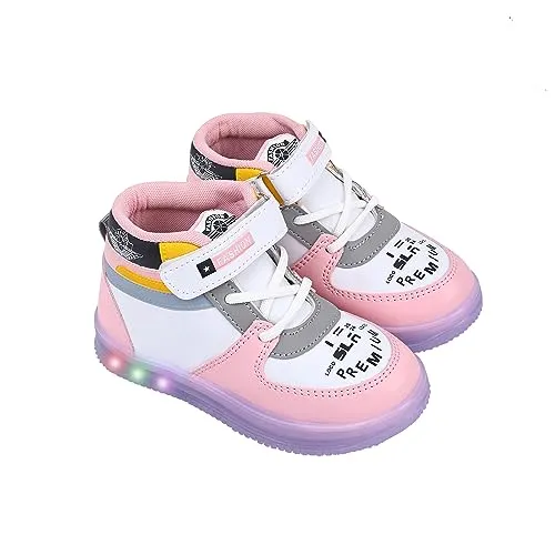 Tiny Kids LED Light Up Shoes, Unisex Fashionable LED Sneakers, Shoes for Boys Girls, Casual Shoes for Kids, Outdoor/Sports/Running Shoes(Rs-Glow T101-PINK-4.5-5 YR)