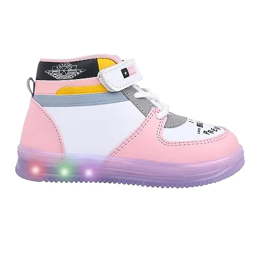 Tiny Kids LED Light Up Shoes, Unisex Fashionable LED Sneakers, Shoes for Boys Girls, Casual Shoes for Kids, Outdoor/Sports/Running Shoes(Rs-Glow T101-PINK-4.5-5 YR)