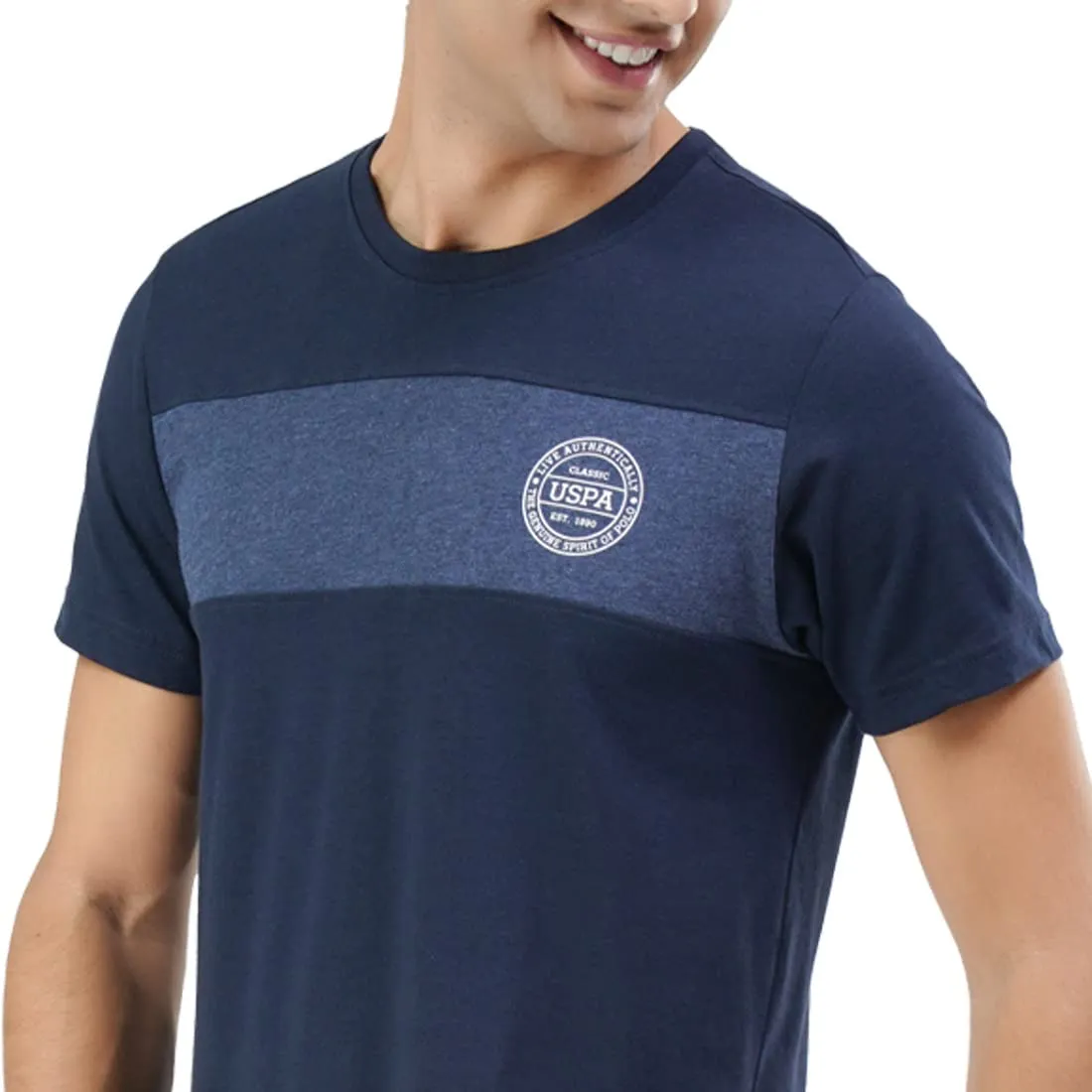 U.S. Polo Assn. Mens Crew Neck Colour Block I681 Lounge T-Shirt - Pack Of 1 (NAVY XL)