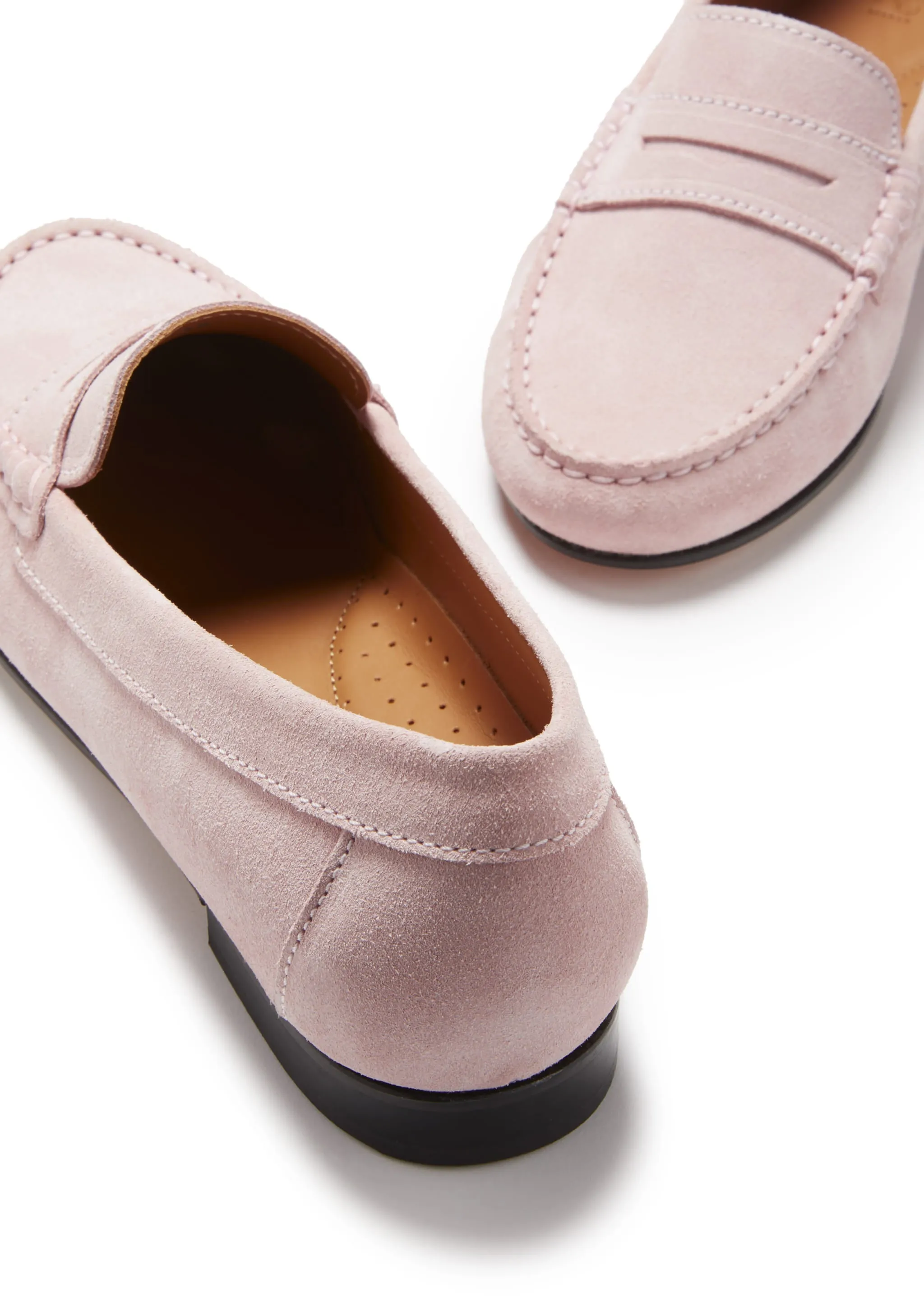 Women's Penny Loafers Leather Sole, ice pink suede